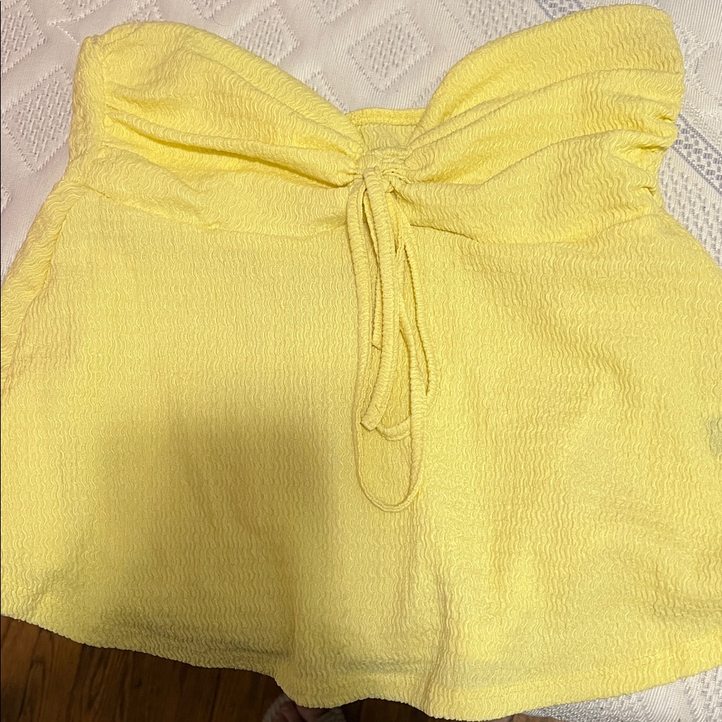 Yellow Ruched Strapless Top
